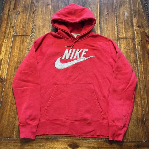 Nike Hoodie Mens Large Red Sportswear Pullover Swoosh Logo Sweatshirt Cotton - Picture 2 of 9